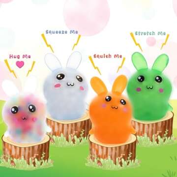 BANERLE 4 Pack Squishy Easter Bunny Stress Balls Toys for Adults, Stress Relief Fidget Balls to Relax, Easter Party Favor Gifts, Easter Basket Stuffers
