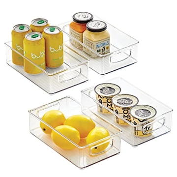 mDesign Kitchen Cabinet and Pantry Storage Organizer Bins - Pack of 4, Shallow, Clear