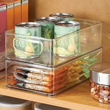 mDesign Kitchen Cabinet and Pantry Storage Organizer Bins - Pack of 4, Shallow, Clear
