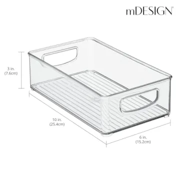 mDesign Kitchen Cabinet and Pantry Storage Organizer Bins - Pack of 4, Shallow, Clear