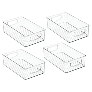 mDesign Kitchen Cabinet and Pantry Storage Organizer Bins - Pack of 4, Shallow, Clear