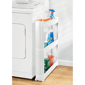 mDesign Slim Rolling Utility Cart for Laundry with 3 Shelves