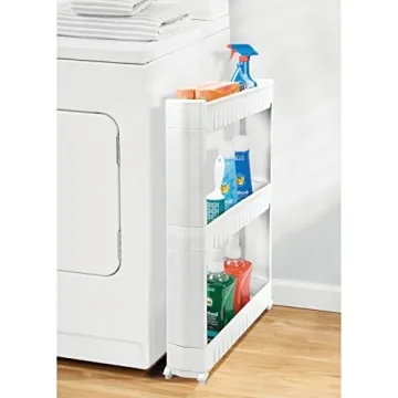 mDesign Slim Rolling Utility Cart for Laundry with 3 Shelves