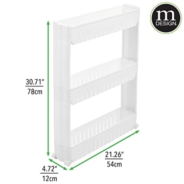 mDesign Slim Rolling Utility Cart for Laundry with 3 Shelves
