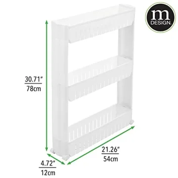 mDesign Slim Rolling Utility Cart for Laundry with 3 Shelves