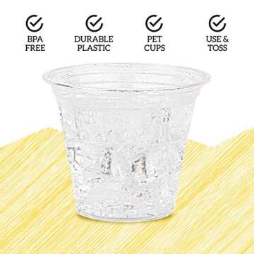 ELEGANT DISPOSABLES [100 Count] 9 Ounce Crystal Clear PET Old fashionedDesign for Iced Coffee, Cold Drinks, Slush, Smoothy's, Slurpee, Party's, Plastic Disposable Cups