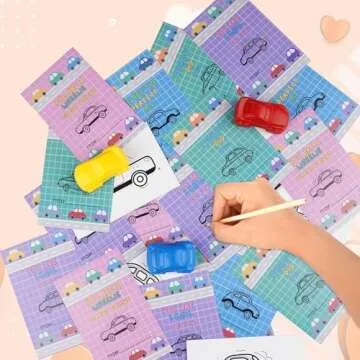 ONEHAUS 24 Pcs Valentines Cards Kids with Car Shaped Crayon - Boys Valentines Day Gifts for School Classroom, Perfect Valentines Class Party Favors for Toddler, Girls and Boys