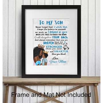 Boys Bedroom Decor - Black Art - African American Art - To My Son Gifts from Mom - Little Boys Room Decor - Wall Art for Boys - Blue Baby Boy Nursery Decor - Kids Room Decor - Family Decor