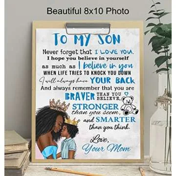 Boys Bedroom Decor - Black Art - African American Art - To My Son Gifts from Mom - Little Boys Room Decor - Wall Art for Boys - Blue Baby Boy Nursery Decor - Kids Room Decor - Family Decor