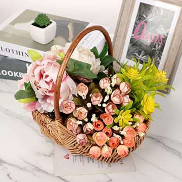 WYI Rattan Flower Basket, Handmade Wicker Planter Basket with Plastic Liner & Handle, Woven Storage Basket for Home Wedding Garden Decoration, Brown,S(445MWRMURZRG2O2814UOR)