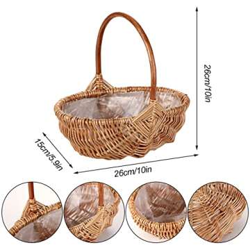 WYI Rattan Flower Basket, Handmade Wicker Planter Basket with Plastic Liner & Handle, Woven Storage Basket for Home Wedding Garden Decoration, Brown,S(445MWRMURZRG2O2814UOR)