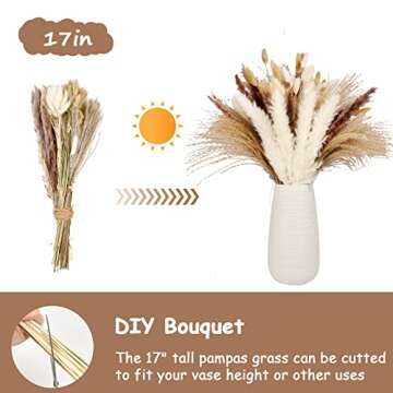 HappyHapi 110 PCS Dried Pampas Grass for Home & Weddings