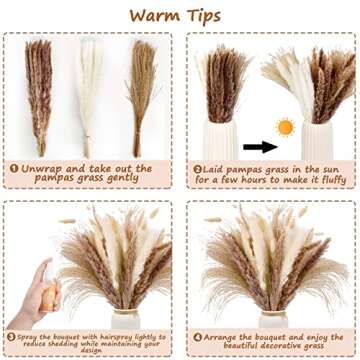 HappyHapi 110 PCS Dried Pampas Grass for Home & Weddings
