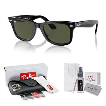 Ray-Ban RB2140 WAYFARER 901 50M Black/Crystal Lens G-15 Green Square Sunglasses + BUNDLE with Designer iWear Eyewear Kit