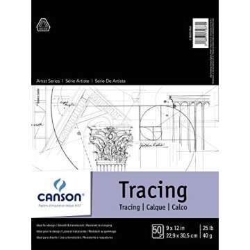 Canson 702-321 Pro-Art 9-Inch by 12-Inch Tracing Paper Pad, 50-Sheet