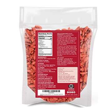 Healthworks Organic Dried Goji Berries, 16oz - 1lb, 1 Pack, Vegan and Non-GMO Certified Organic Raw Sun-Dried Goji Berries