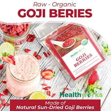 Healthworks Organic Dried Goji Berries, 16oz - 1lb, 1 Pack, Vegan and Non-GMO Certified Organic Raw Sun-Dried Goji Berries