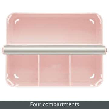 mDesign Under Sink Storage – Plastic and Metal Bathroom Caddy – Portable Cosmetics Storage Organiser – Light Pink/Matte Silver