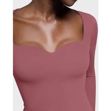 PUMIEY Long Sleeve Shirts for Women Sweetheart Neck, Slim Fit Basic Going Out Tops, Marsala Medium