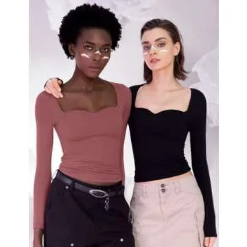 PUMIEY Long Sleeve Shirts for Women Sweetheart Neck, Slim Fit Basic Going Out Tops, Marsala Medium