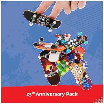 Tech Deck, 25th Anniversary 8-Pack Fingerboards with Exclusive Figure, Collectible and Customizable Mini Skateboards, Kids Toys for Ages 6 and up