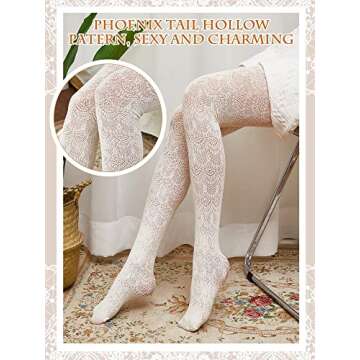 Jiuguva 2 Pieces Hollow out Knitted Patterned Stockings Tights Vertical Strips Pantyhose Cable Knit ...