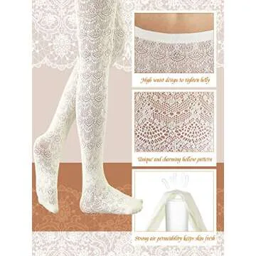 Jiuguva 2 Pieces Hollow out Knitted Patterned Stockings Tights Vertical Strips Pantyhose Cable Knit White Lace Tights Women White Fishnet Stockings, One Size