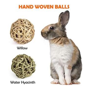 Sofier Rabbit Toys Bunny/Guinea Pig Toys Natural Timothy Hay Hamster Toys for Teeth Handmade Chews and Treats Apple Wood Sticks Chinchilla Rat