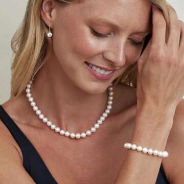 THE PEARL SOURCE 7.5-8.0mm White Japanese Akoya Real Pearl Earrings for Women - 14k Gold Leverback E...