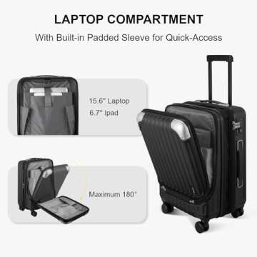 LEVEL8 Grace Hard Shell Carry on Luggage with Front Compartment, 20 Inch Expandable Suitcases with Wheels, Lightweight Carry-on Suitcase for Airplane, Tsa Lock, Black