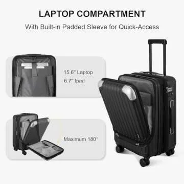 LEVEL8 Grace Hard Shell Carry on Luggage with Front Compartment, 20 Inch Expandable Suitcases with Wheels, Lightweight Carry-on Suitcase for Airplane, Tsa Lock, Black