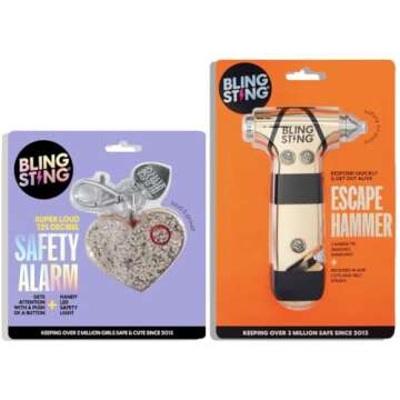 BLINGSTING Personal Safety Alarm & Car Escape Hammer Tool, 125 db Siren Keychain & LED Light, Emerge...