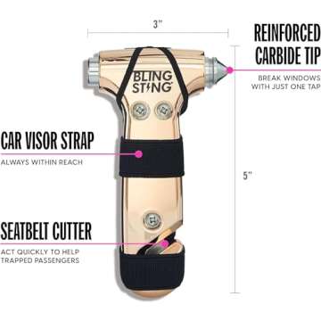 BLINGSTING Personal Safety Alarm & Car Escape Hammer Tool, 125 db Siren Keychain & LED Light, Emergency Window Breaker & Seat Belt Cutter, Women's Cute Auto Accessories