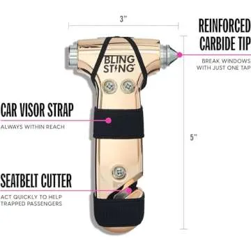 BLINGSTING Personal Safety Alarm & Car Escape Hammer Tool, 125 db Siren Keychain & LED Light, Emergency Window Breaker & Seat Belt Cutter, Women's Cute Auto Accessories