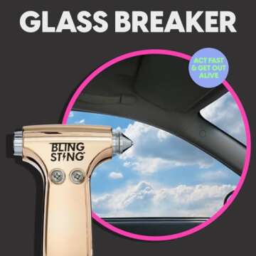 BLINGSTING Personal Safety Alarm & Car Escape Hammer Tool, 125 db Siren Keychain & LED Light, Emergency Window Breaker & Seat Belt Cutter, Women's Cute Auto Accessories