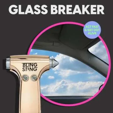 BLINGSTING Personal Safety Alarm & Car Escape Hammer Tool, 125 db Siren Keychain & LED Light, Emergency Window Breaker & Seat Belt Cutter, Women's Cute Auto Accessories