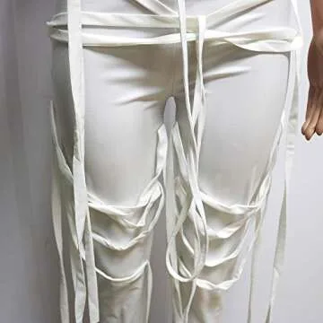 MESLIMA Women's Sexy 2 Piece Outfits Sleeveless Tank Top Solid Lace Up String Split Bodycon Pants Set Clubwear White S