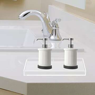 Bigfety Acrylic BathroomTray for Counter, Handmade Clear Trays Sturdy Organizer for Cup, Sponge, Soap, Plant (Large, Clear)