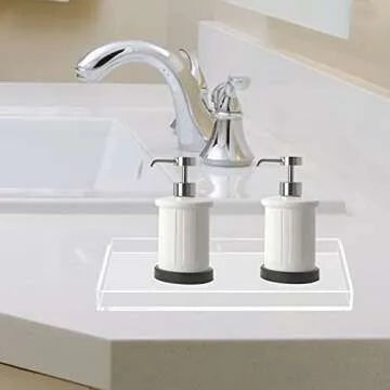 Bigfety Acrylic BathroomTray for Counter, Handmade Clear Trays Sturdy Organizer for Cup, Sponge, Soap, Plant (Large, Clear)