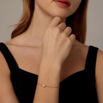 foyjoey 18K Gold Plated Tiny Pearl Bracelets for Women Simple Gold Single Pearl Chain Bracelet Stainless Steel Dainty Bracelet Bridesmaid Jewelry