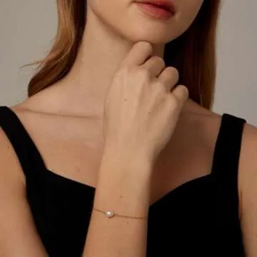 foyjoey 18K Gold Plated Tiny Pearl Bracelets for Women Simple Gold Single Pearl Chain Bracelet Stainless Steel Dainty Bracelet Bridesmaid Jewelry