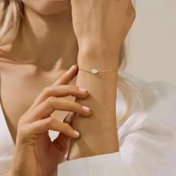 foyjoey 18K Gold Plated Tiny Pearl Bracelets for Women Simple Gold Single Pearl Chain Bracelet Stainless Steel Dainty Bracelet Bridesmaid Jewelry