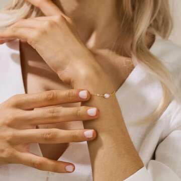 foyjoey 18K Gold Plated Tiny Pearl Bracelets for Women Simple Gold Single Pearl Chain Bracelet Stainless Steel Dainty Bracelet Bridesmaid Jewelry