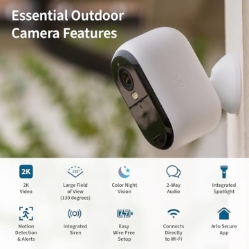 Arlo Essential 2K Cam – Wireless, Indoor/Outdoor, Color Night Vision, 2-Way Audio, Motion Alerts, ...