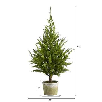 Nearly Natural 3.5ft. Cedar Pine Natural Look Artificial Tree in Decorative Planter