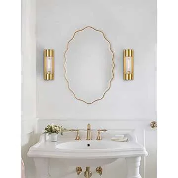 DEYNITE Modern Bathroom Vanity Light Brass Wall Sconce Mirror with Crackle Glass Shade for Hallway