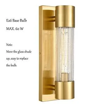 DEYNITE Modern Bathroom Vanity Light Brass Wall Sconce Mirror with Crackle Glass Shade for Hallway