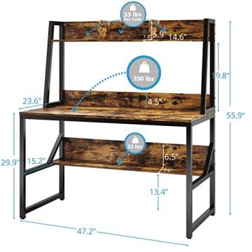 VIPEK Computer Desk with Hutch and Storage Shelves, 47 inch PC Table Study Writing Desk for Home Office, Space Saving Design, Rustic Brown