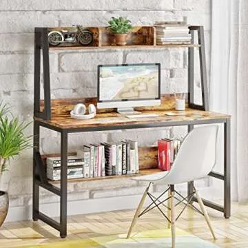 VIPEK Rustic Brown Computer Desk with Hutch and Shelves