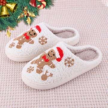 FRGITYGIFT Christmas Slippers for Women Men, Soft Plush Warm House Slippers, Reindeer Santa Claus Ca...